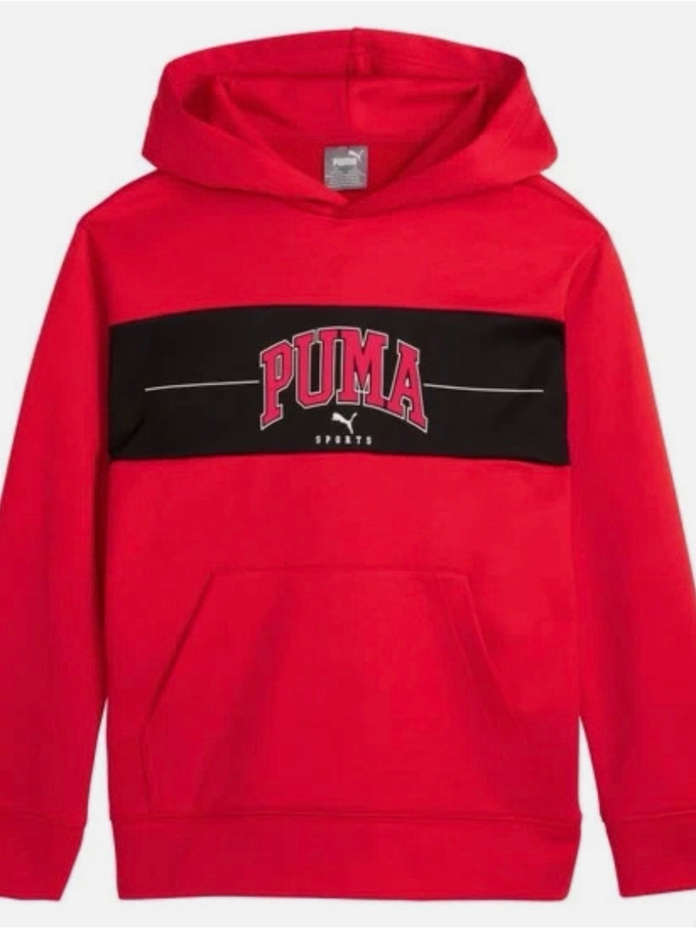 Puma Red Hoodie with Black Chest Panel and Logo